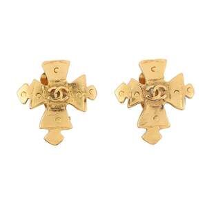 CHANEL Authentic Gold Logo Earrings